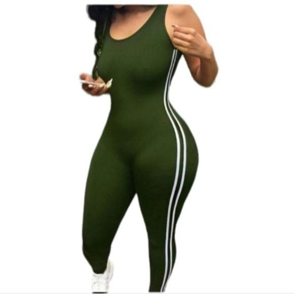 Jumpsuit Romper Racerback Tank Top One Piece Olive Green Women's Women's Medium